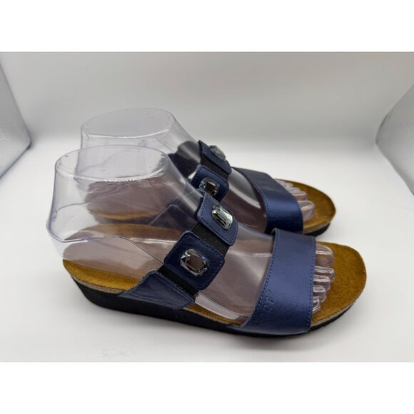 NAOT Michele Rhinestone Jeweled Leather Comfort Blue Walking Sandal 37 US 6/6.5 - Picture 1 of 9